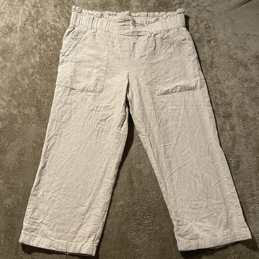 Zac & Rachel Pants Womens Sz M Linen Pull On Beige Wide Leg Stretch Utility